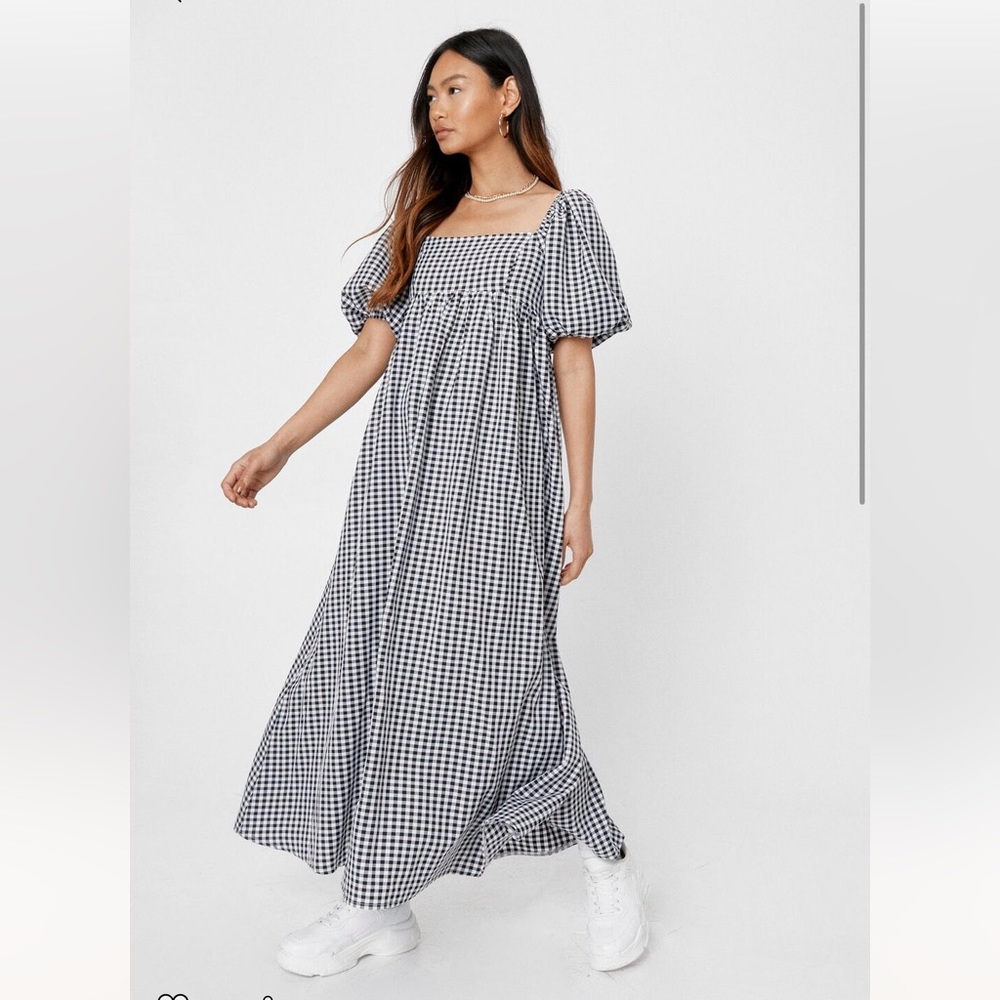 COPY - Petite Gingham Print Square Neck Maxi Dress